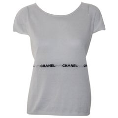 Chanel Short Sleeve White Top W/ Chanel Black Logo Around Waist From 2004 Spring