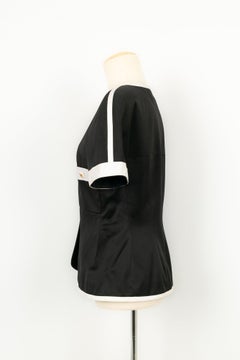 Chanel Short-Sleeved Jacket in Black Satin Edged with White Satin, 1990s