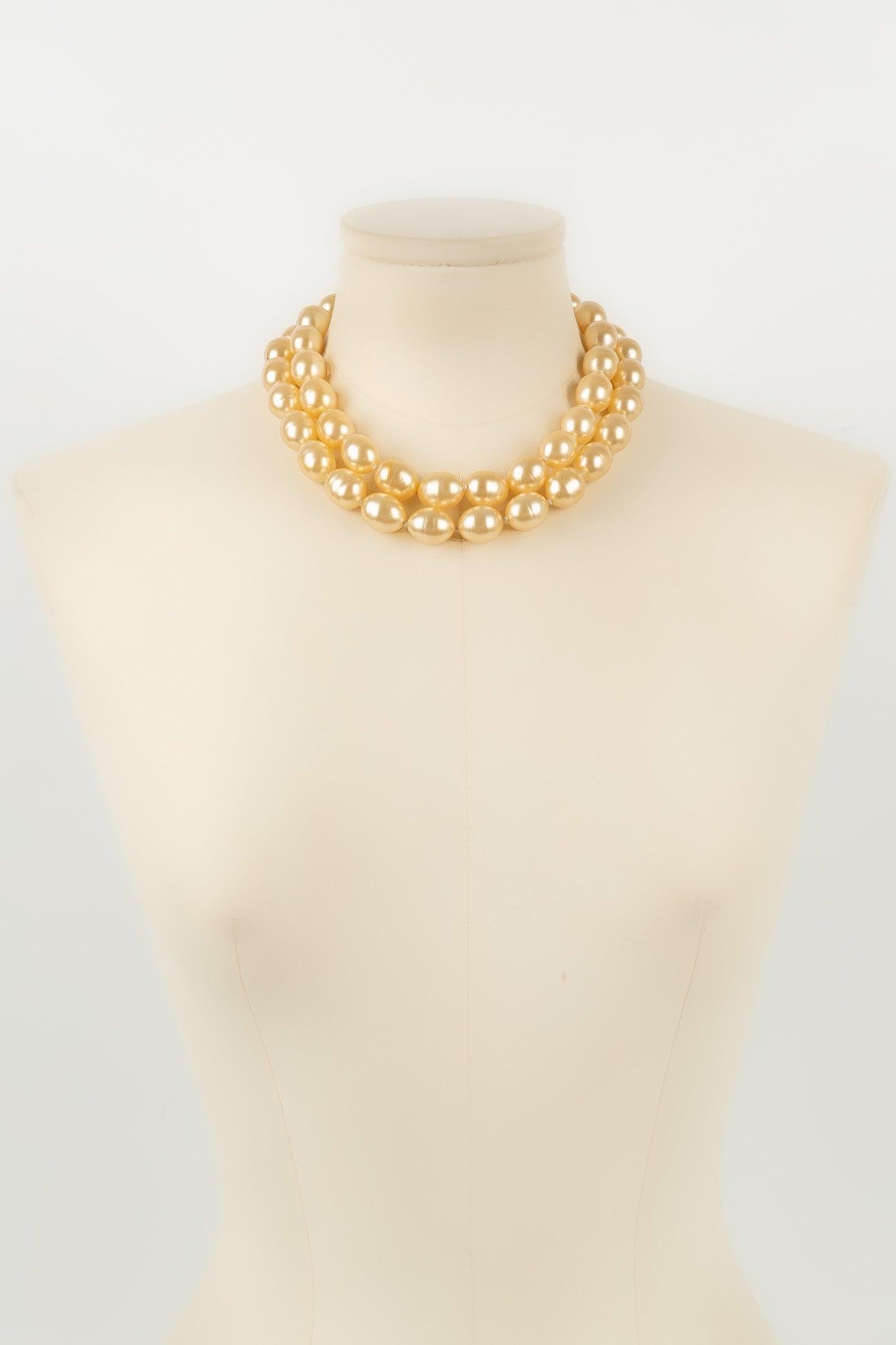 Women's Chanel Short Two-Row Necklace with Pearly Beads For Sale