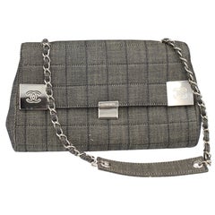 Chanel Shoulder handbag in Denim Grey Canvas and  Silver Hardware.