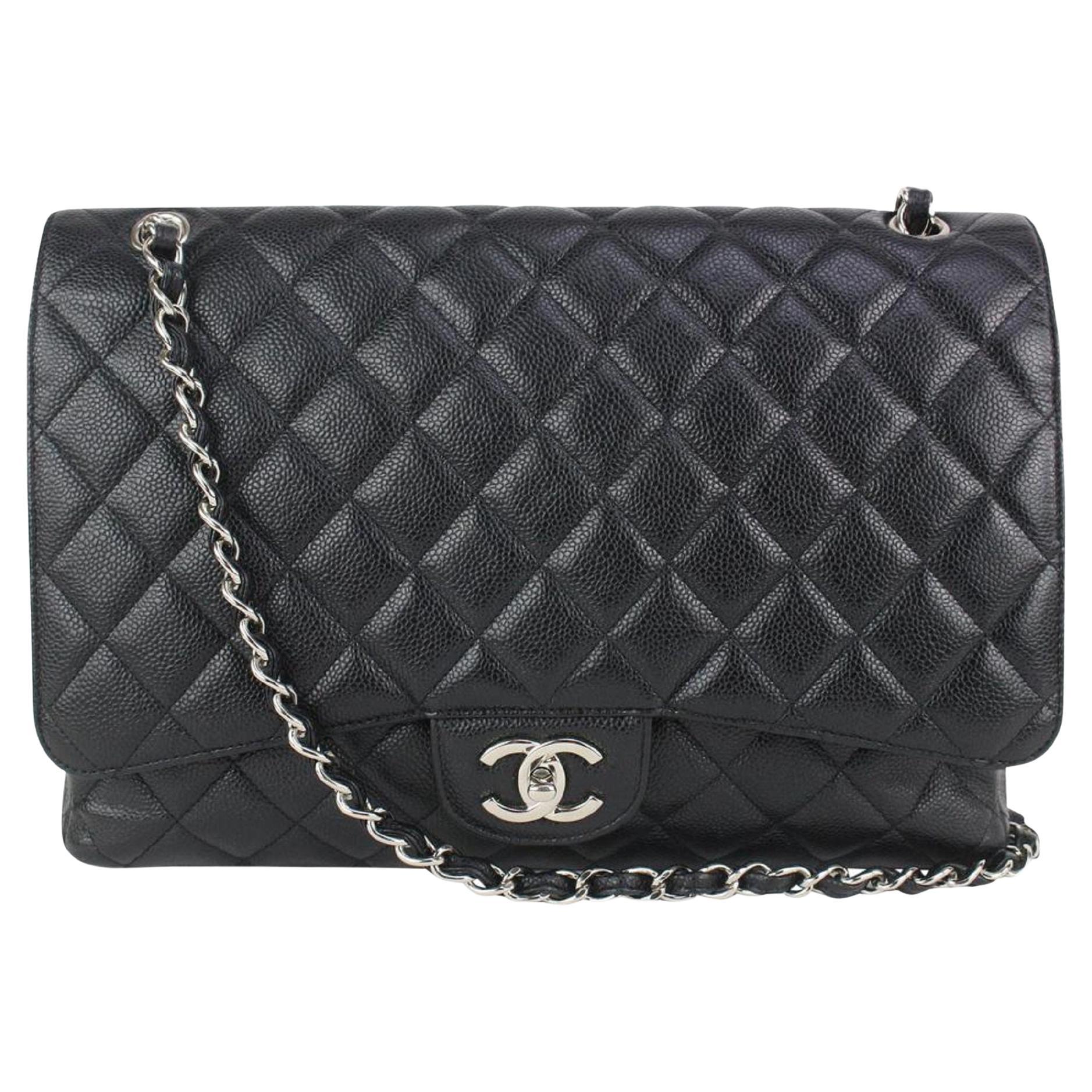 Chanel SHW Quilted Black Caviar Leather Maxi Classic Double Flap 831cas47