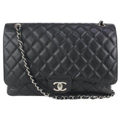 Vintage Chanel SHW Quilted Black Caviar Leather Maxi Classic Double Flap 831cas47