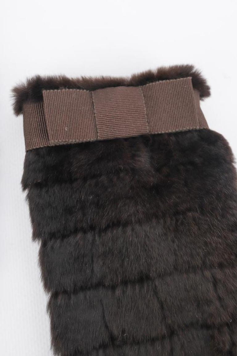 Black Chanel Siberian Mink Fur Mittens/Gloves