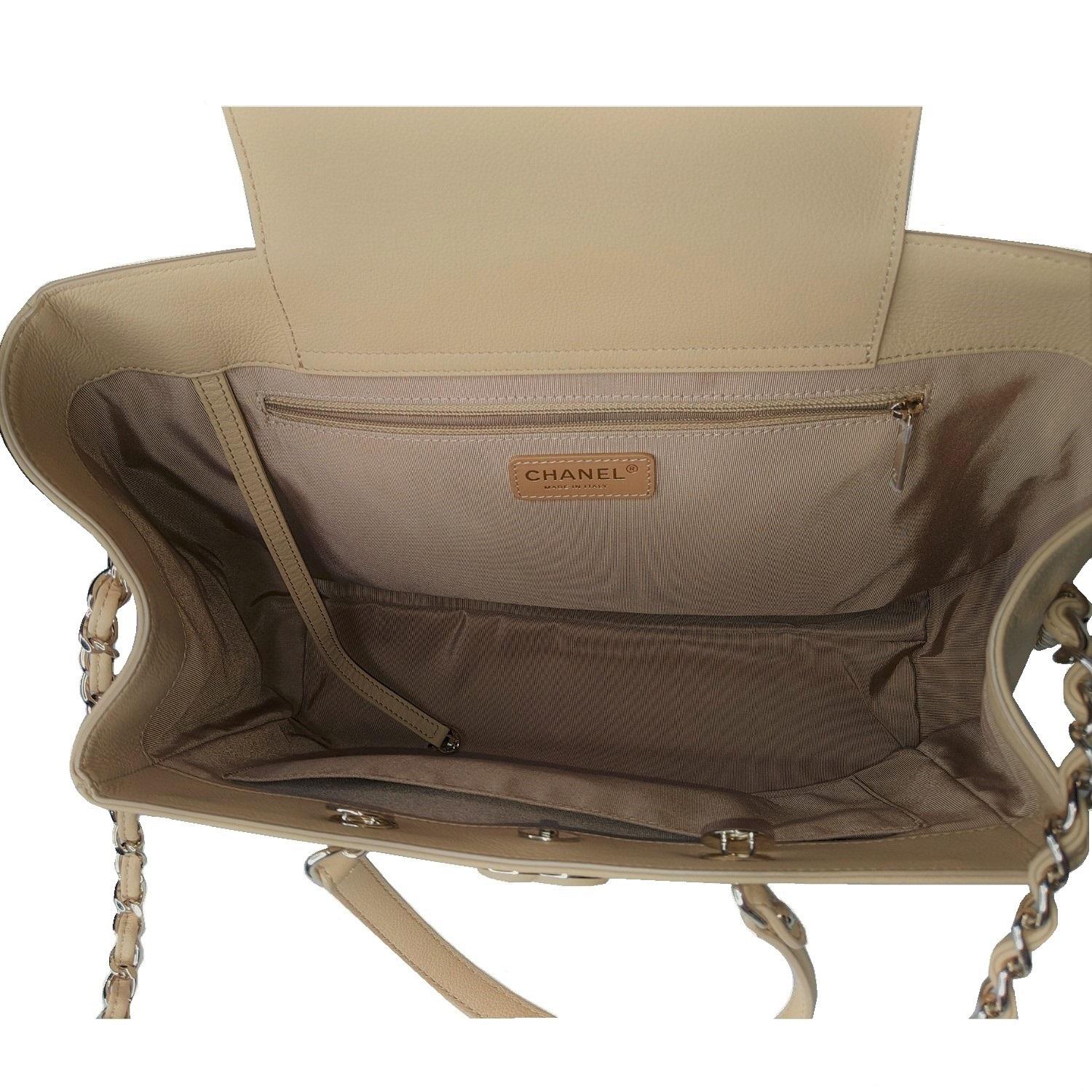 Beige Chanel Side Chain Shopping Tote Bullskin Medium