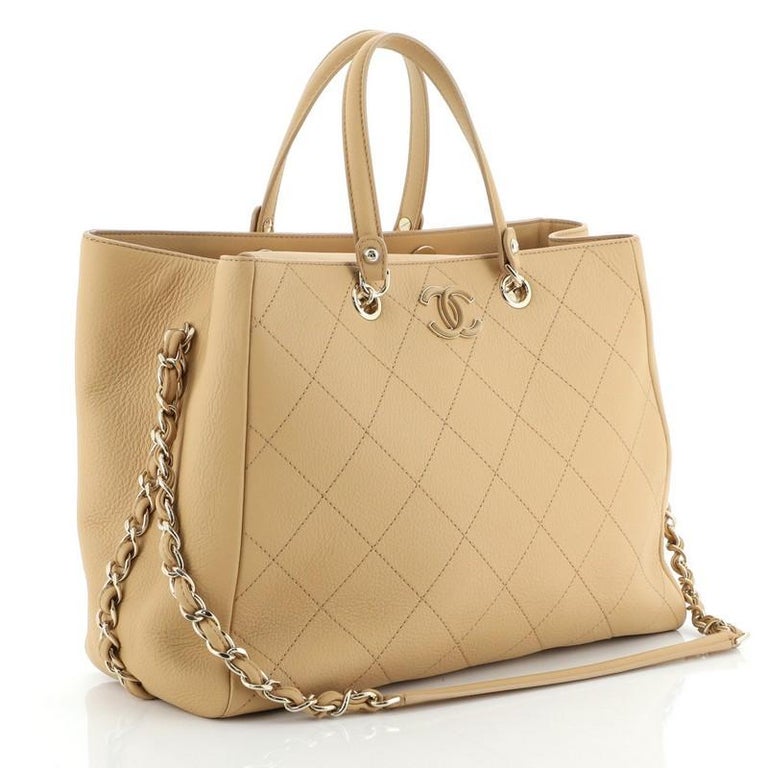 Chanel Side Chain Shopping Tote Quilted Bullskin Medium at 1stDibs