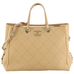 Chanel Side Chain Shopping Tote Quilted Bullskin Medium