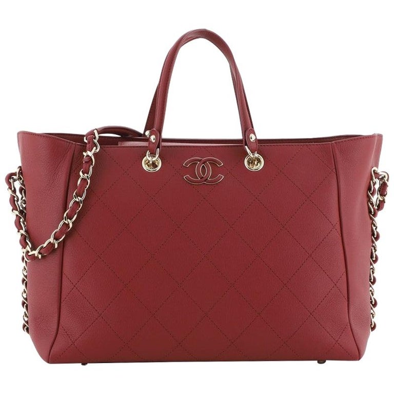 Chanel Side Chain Shopping Tote Quilted Bullskin Medium at 1stDibs