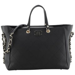 Chanel Side Chain Shopping Tote Quilted Bullskin Medium