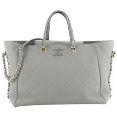 Chanel Side Chain Shopping Tote Quilted Bullskin Medium