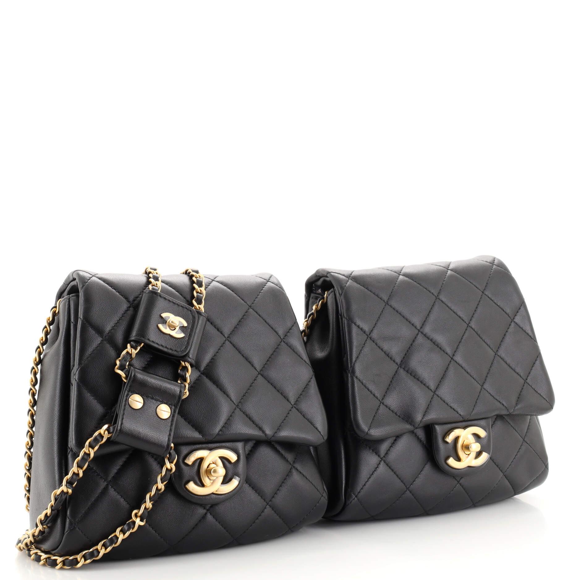 Chanel Side Packs Flap Bag Quilted Lambskin Small In Good Condition In NY, NY
