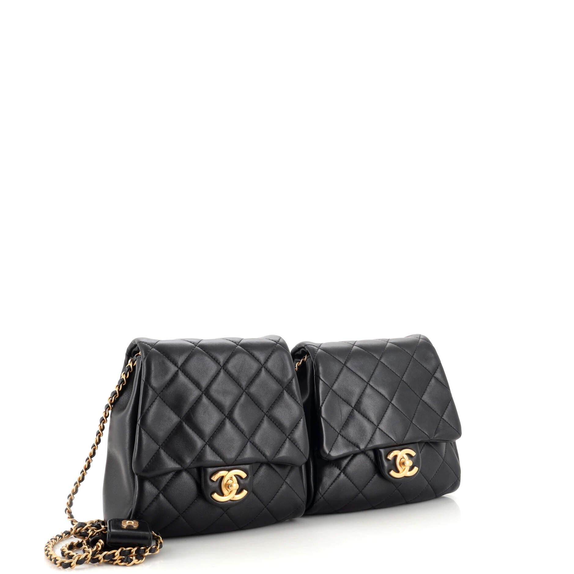 Chanel Side Packs Flap Bag Quilted Lambskin Small In Good Condition For Sale In NY, NY
