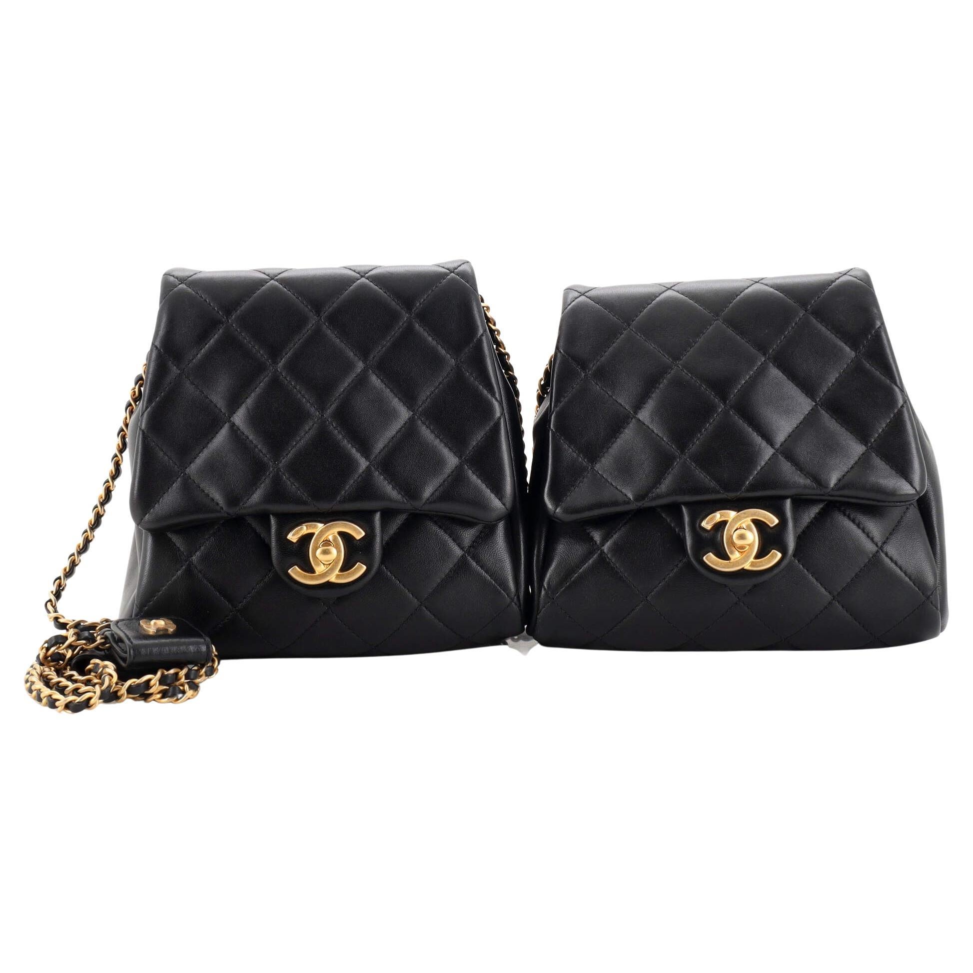Chanel Side Packs Flap Bag Quilted Lambskin Small For Sale