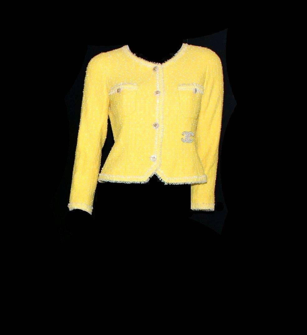 Yellow CHANEL Signature Lesage Fantasy Tweed CC Logo Skirt Suit as seen on Lady Di