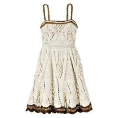 CHANEL Signature Melange Crochet Knit Dress Chain Braids Leather Details 36