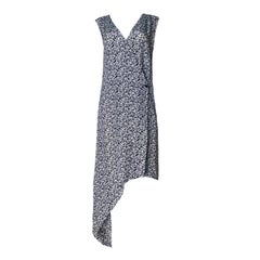 CHANEL Signature Abito asimmetrico a portafoglio in seta stampata monocromatica 38