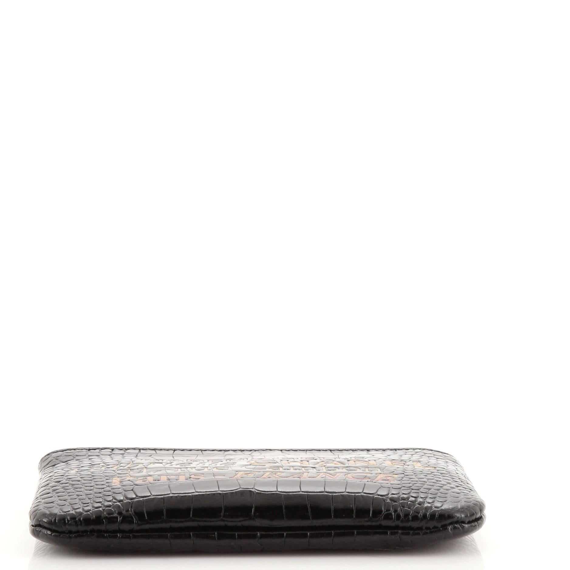 Black Chanel Signature O Case Pouch Printed Crocodile Embossed Leather Mini