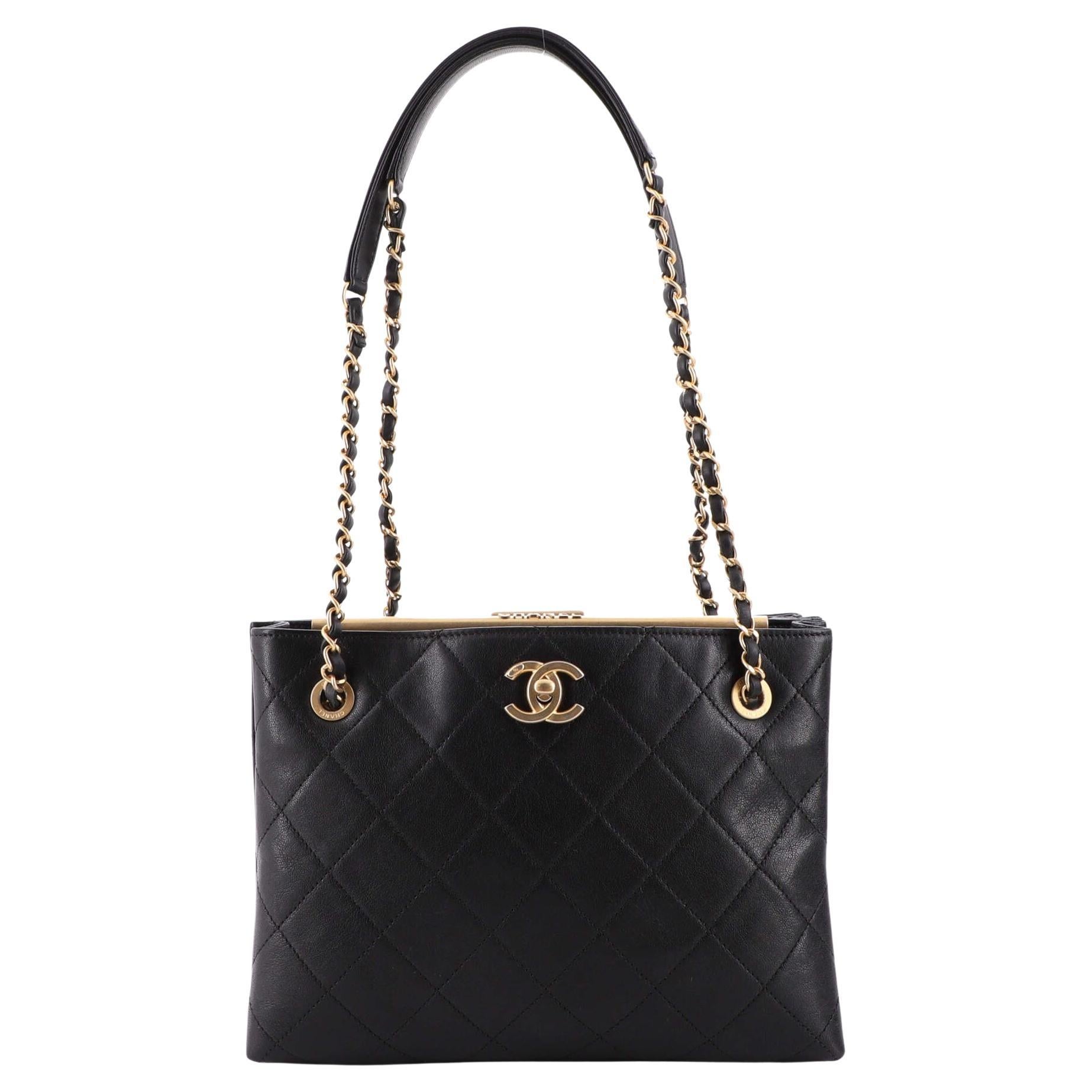 Chanel Signature Plate Shopping Bag Quilted Lambskin Medium