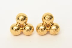 Chanel Signed 3 Logo CC Cluster Ball Sphere Gold Plated Earrings Clip On 90's