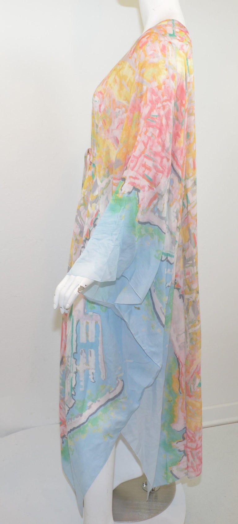Chanel Silk Blend Watercolor Caftan Maxi Dress In Excellent Condition For Sale In Carmel by the Sea, CA