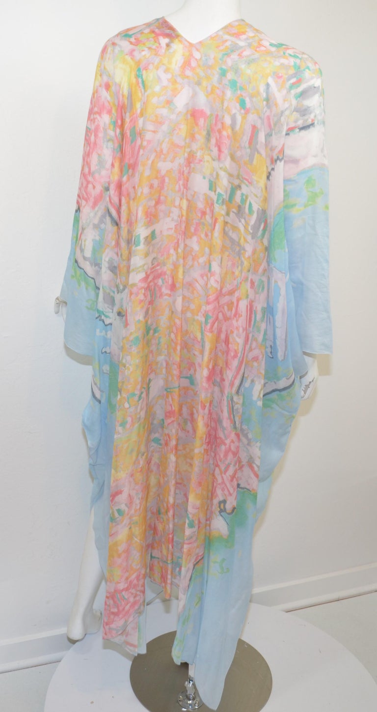 Women's Chanel Silk Blend Watercolor Caftan Maxi Dress For Sale