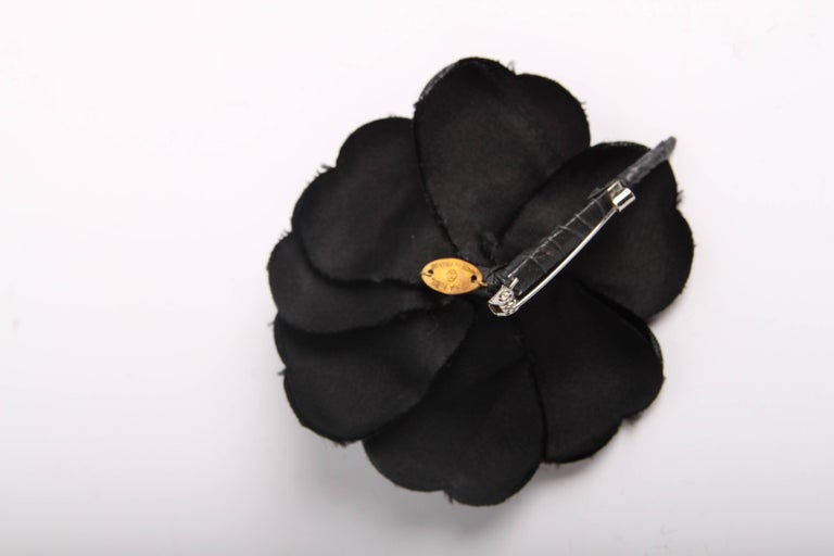 Chanel Silk Camellia Flower Brooch Pin black at 1stDibs chanel