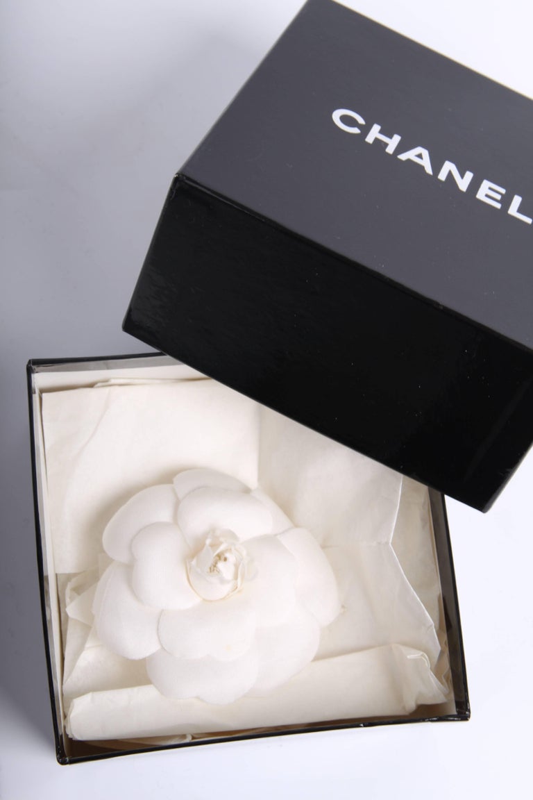 Chanel Silk Camellia Flower Brooch Pin white at 1stDibs chanel