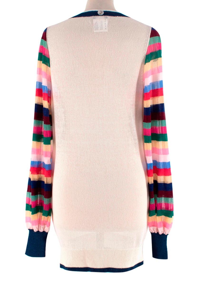 Chanel Silk & Cashmere Ivory & Multicolour Long Sleeve V-Neck Sweater - US 0 In Excellent Condition For Sale In London, GB