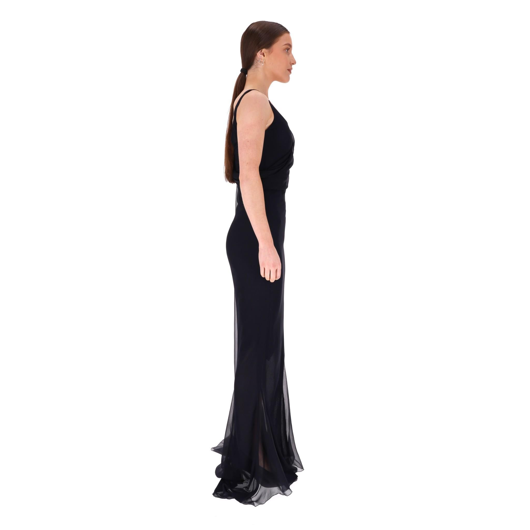 Black Chanel Silk Chiffon Draped Evening Gown For Sale