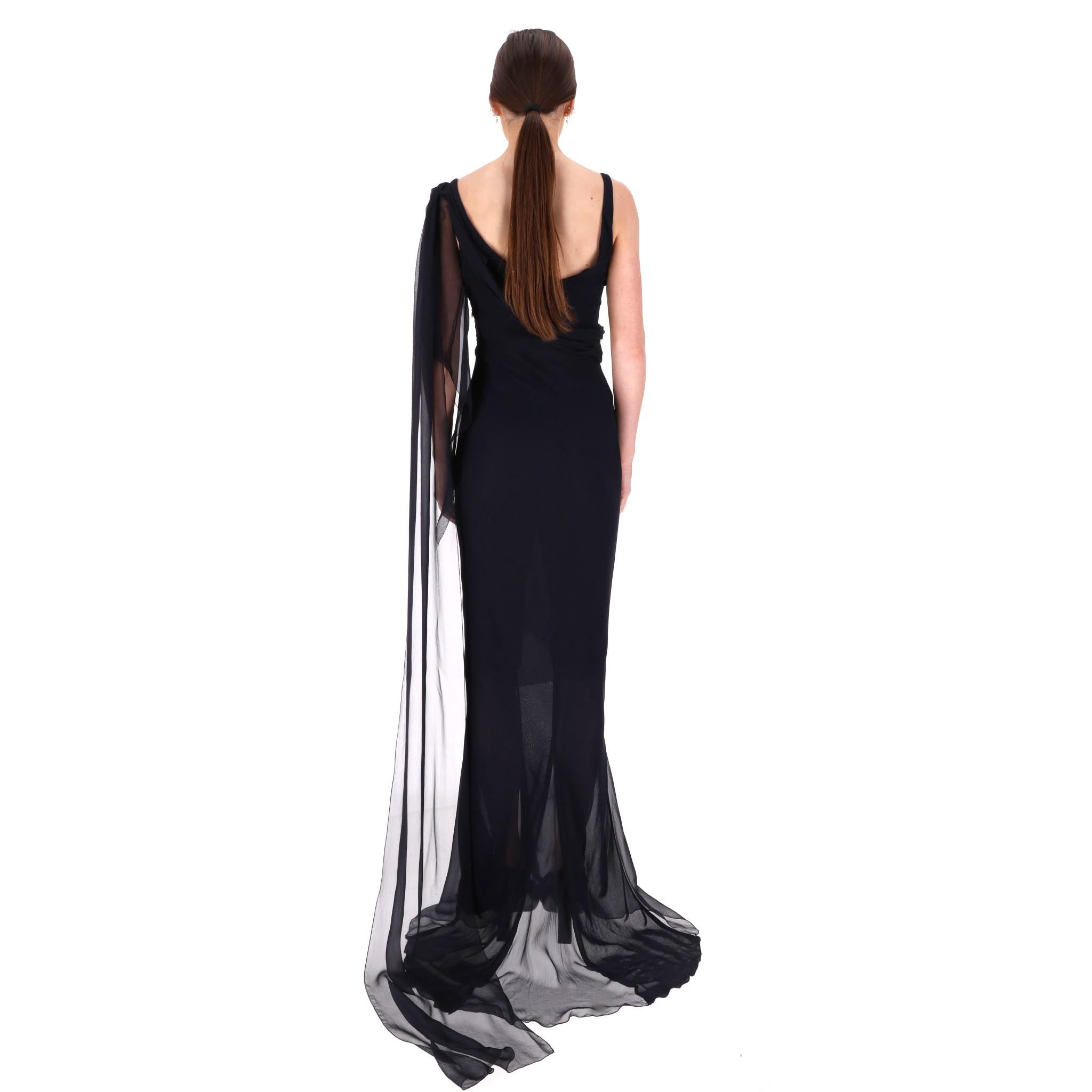 Chanel Silk Chiffon Draped Evening Gown In Good Condition For Sale In London, GB