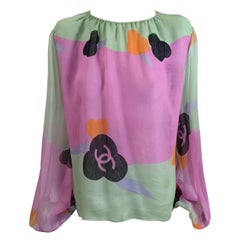 Chanel Silk Chiffon Logo Blouse