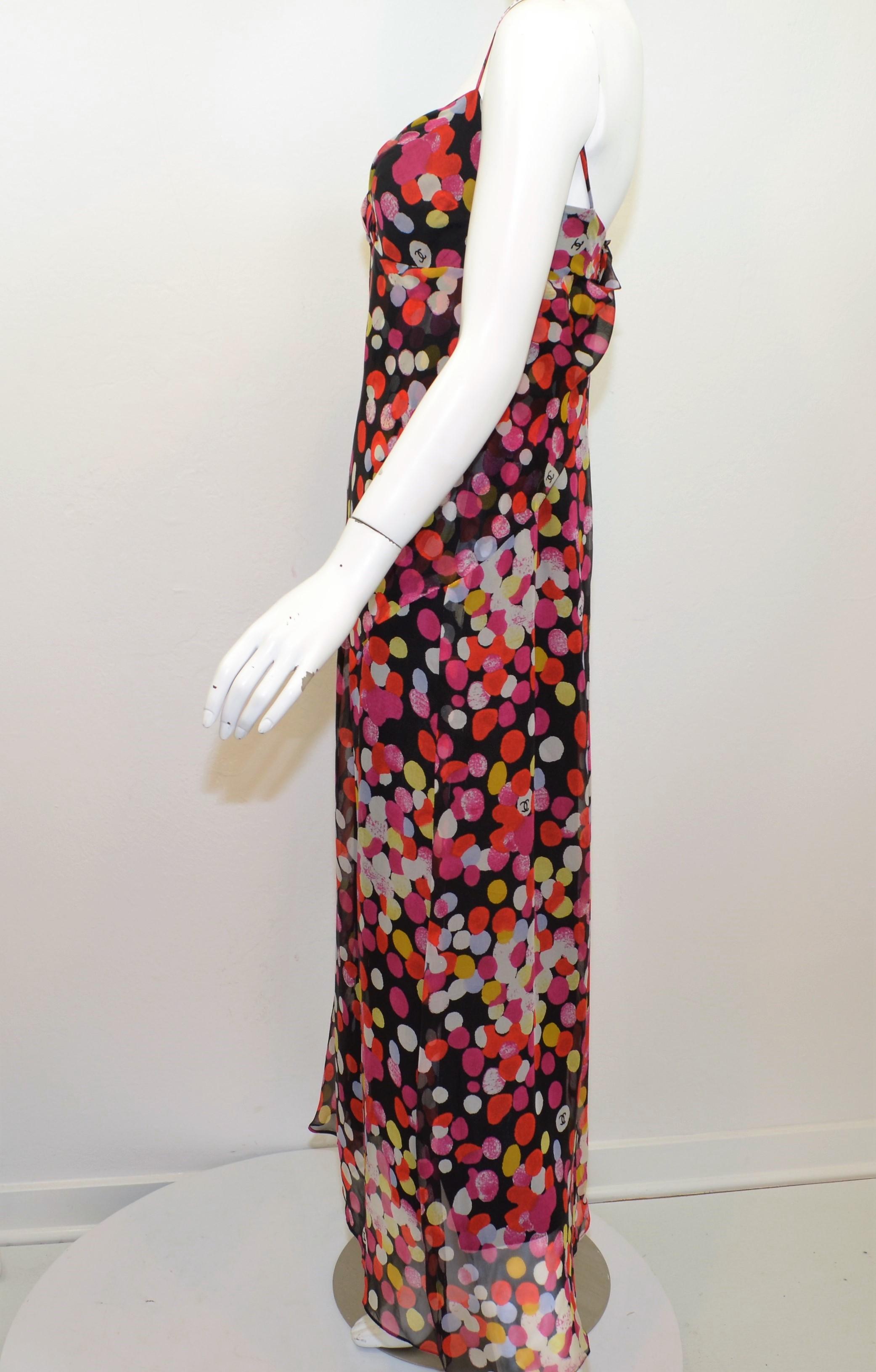 Brown Chanel Silk Chiffon Printed Maxi Gown