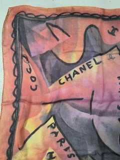 Chanel Silk Chiffon Scarf with Ombre Pastels and Black Logos