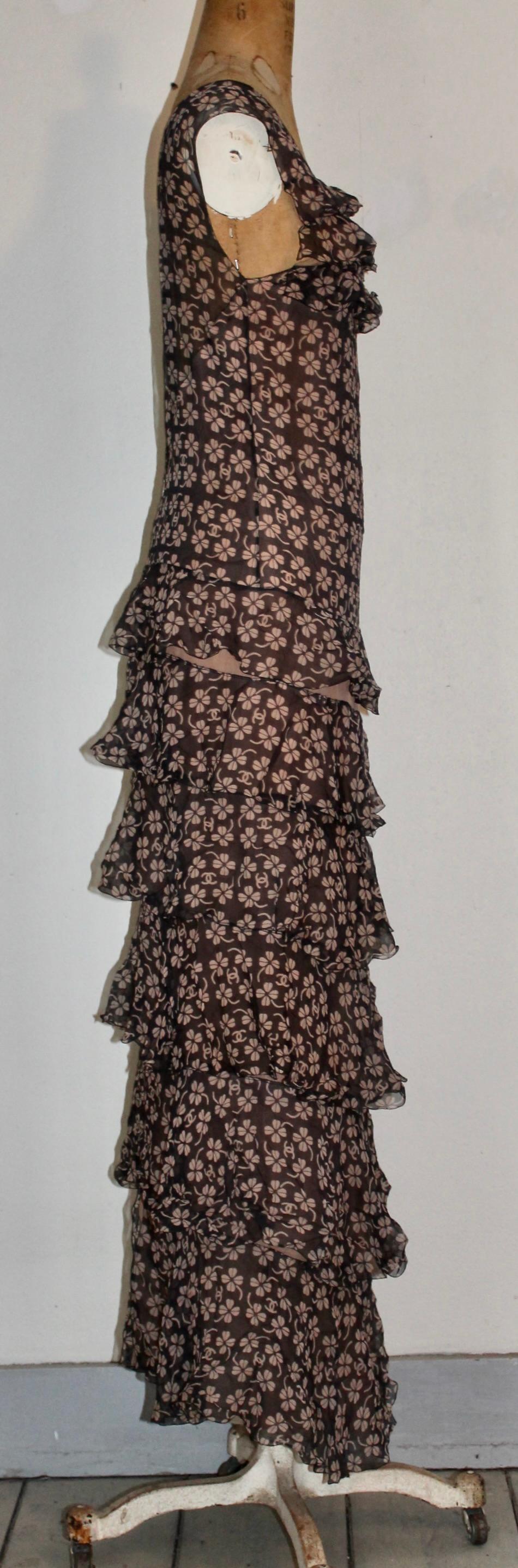 Black Chanel Silk Chiffon Tiered Cocktail Dress by Lagerfeld For Sale