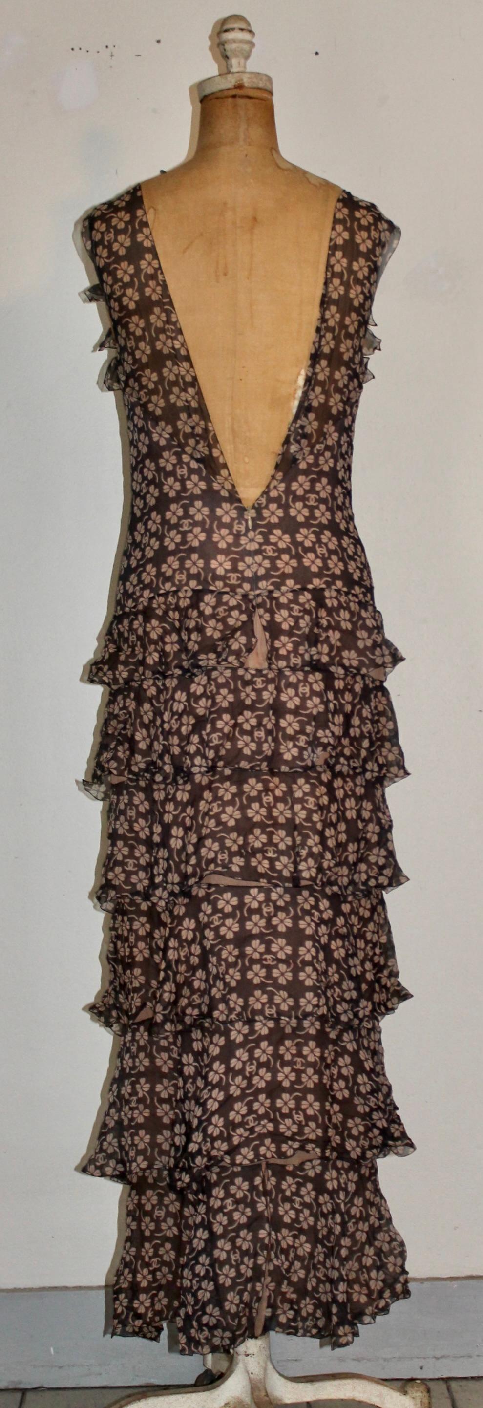 Chanel Silk Chiffon Tiered Cocktail Dress by Lagerfeld In Good Condition For Sale In Sharon, CT