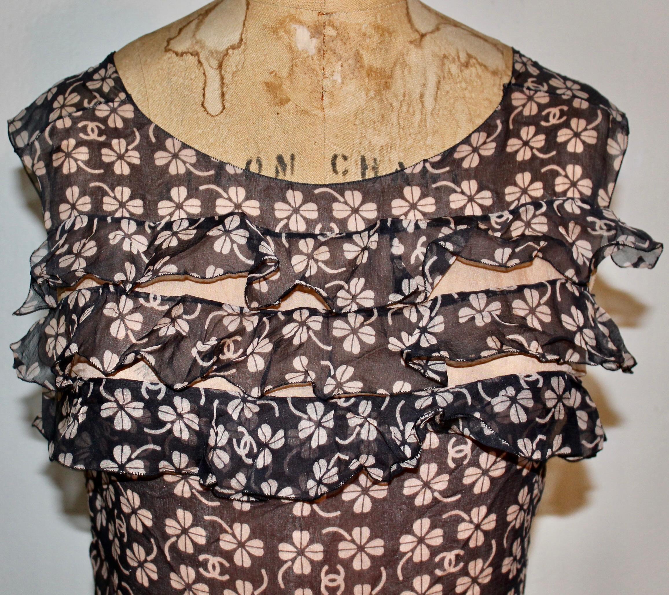 Chanel Silk Chiffon Tiered Cocktail Dress by Lagerfeld For Sale 3