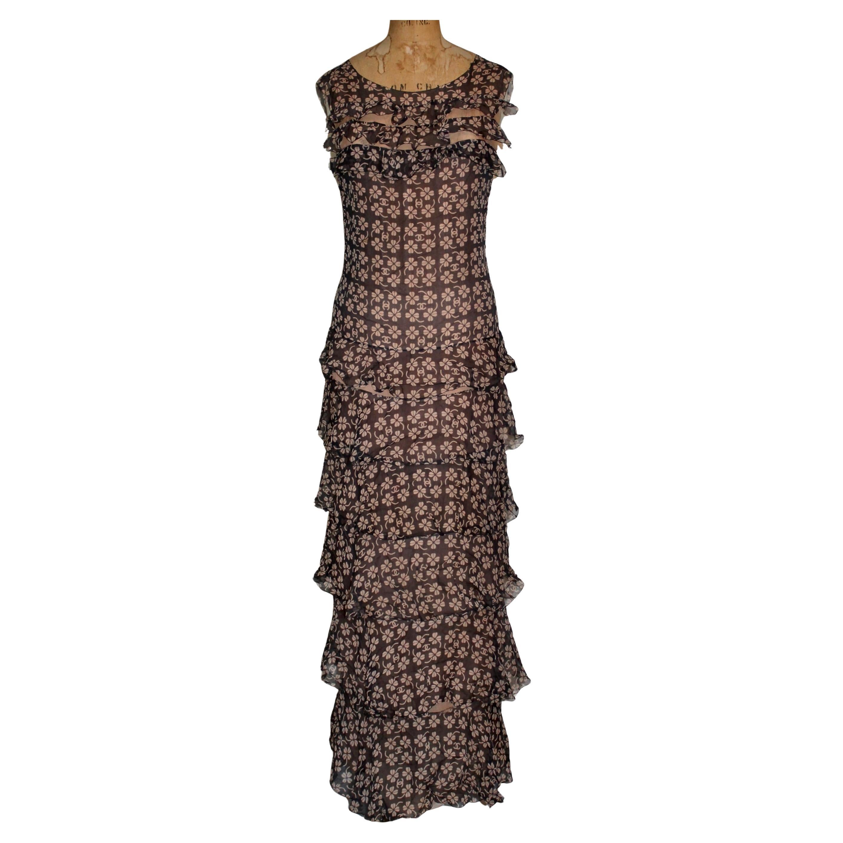 Chanel Silk Chiffon Tiered Cocktail Dress by Lagerfeld For Sale