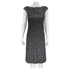 CHANELdark grey silk dress CC all-over print FR 36
