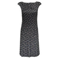 CHANELdark grey silk dress CC all-over print FR 36