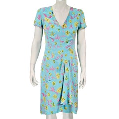 CHANEL silk floral turquoise dress Spring 1997