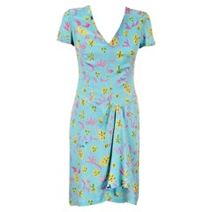 CHANEL silk floral turquoise dress Spring 1997