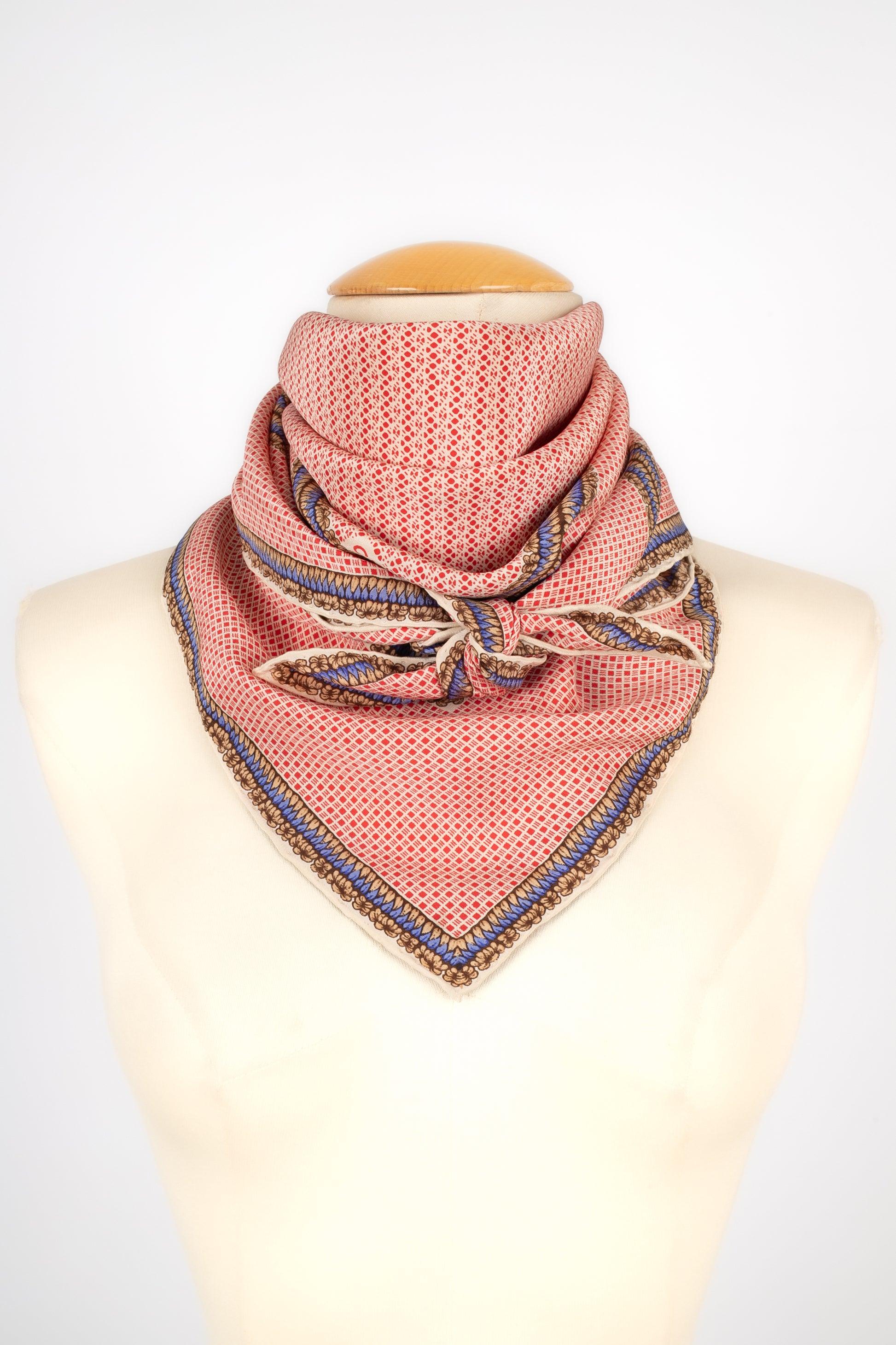 Women's Chanel Silk Foulard in Red, Beige and Blue Tones For Sale