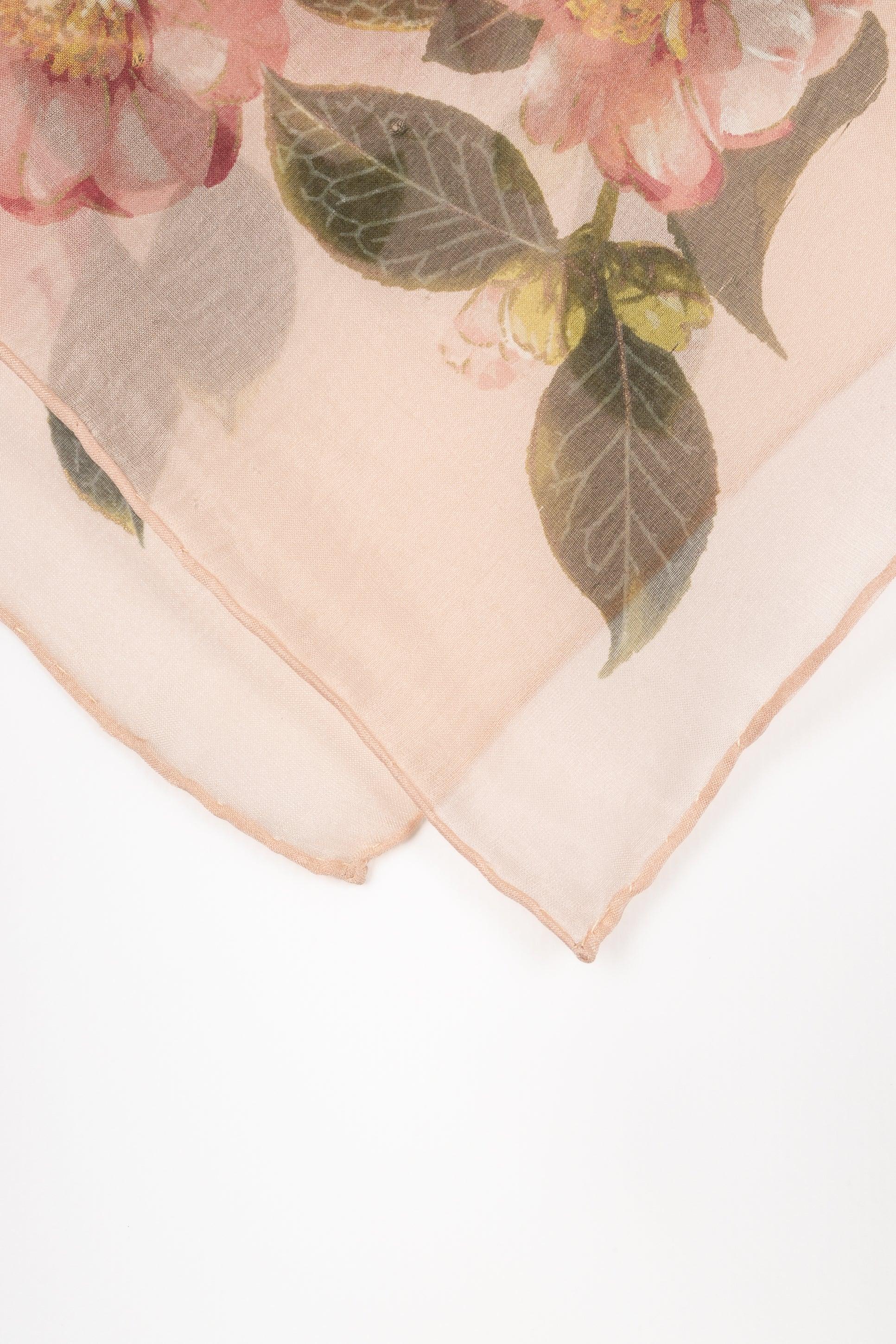 Women's Chanel Silk Foulard Printed with Flowers in Pink Tones