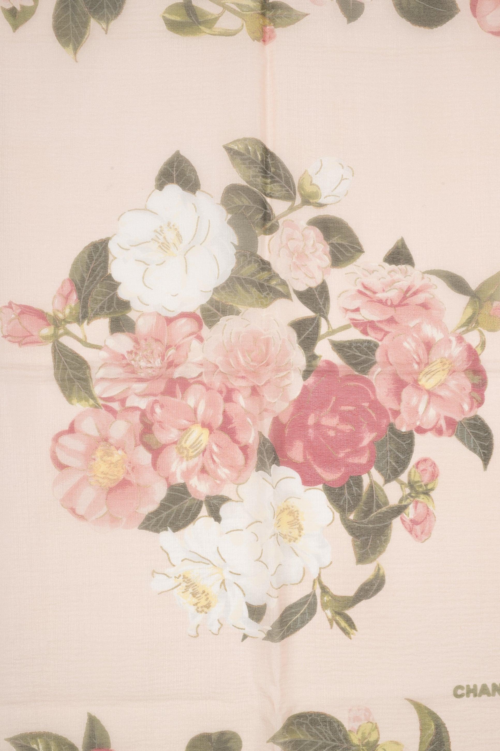 Chanel Silk Foulard Printed with Flowers in Pink Tones 1