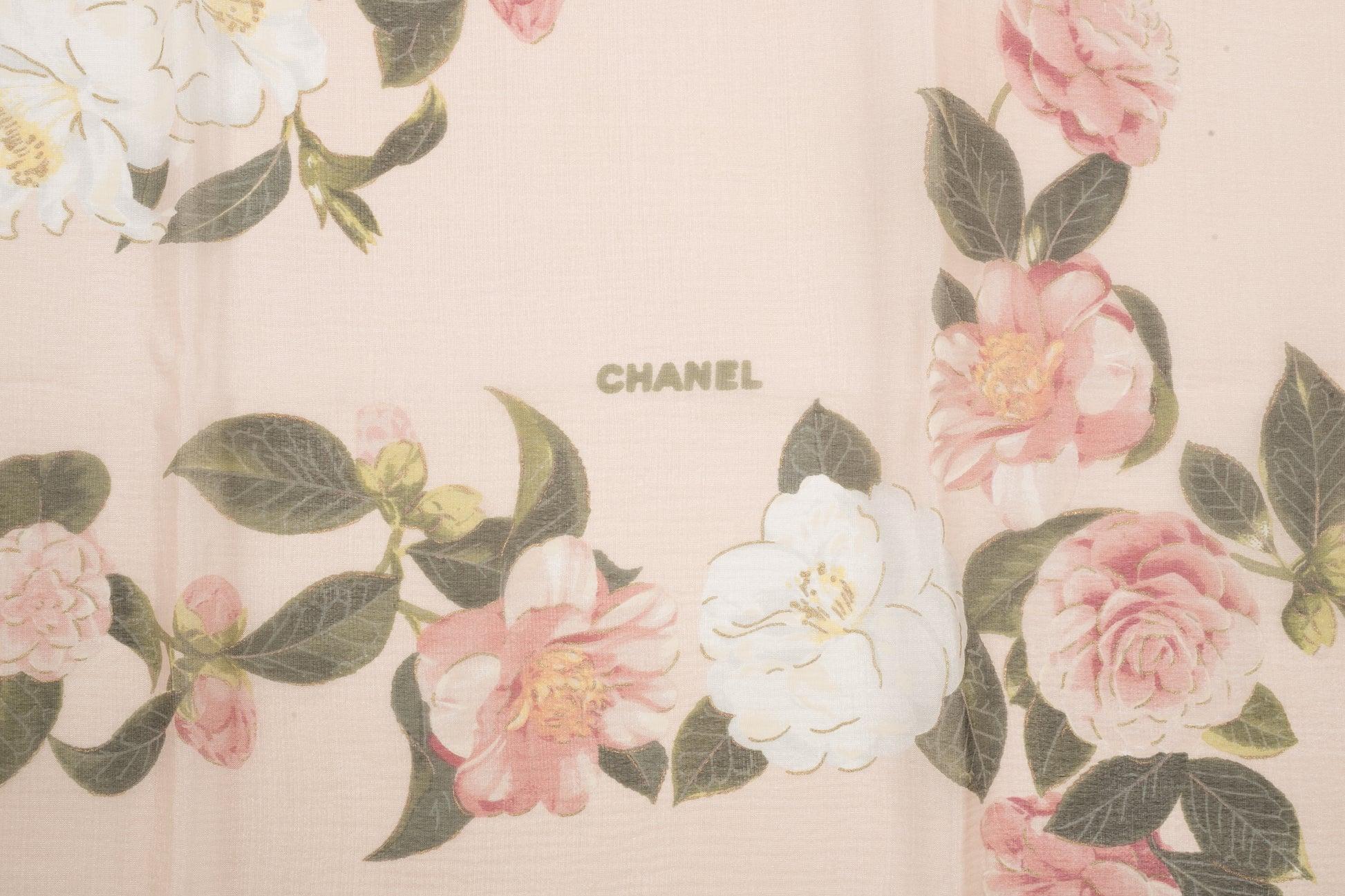 Chanel Silk Foulard Printed with Flowers in Pink Tones 2