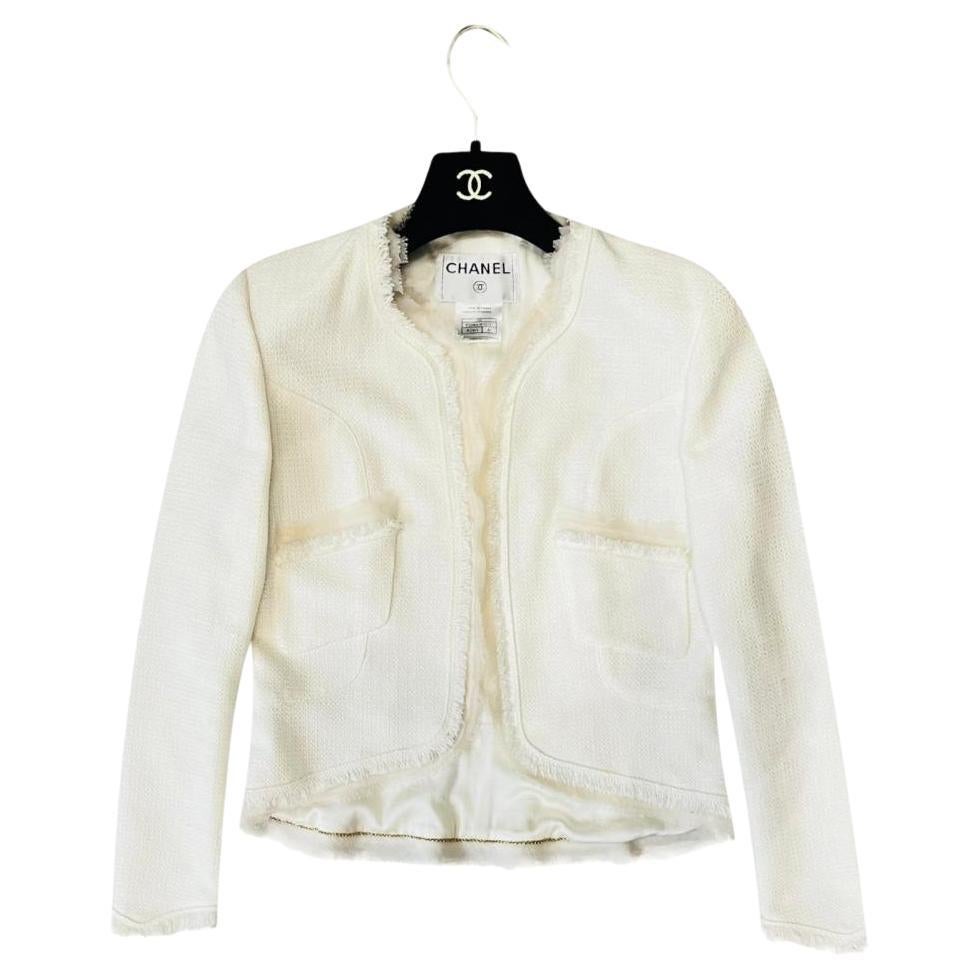 Chanel Silk Fringe Trimmed Cotton Jacket