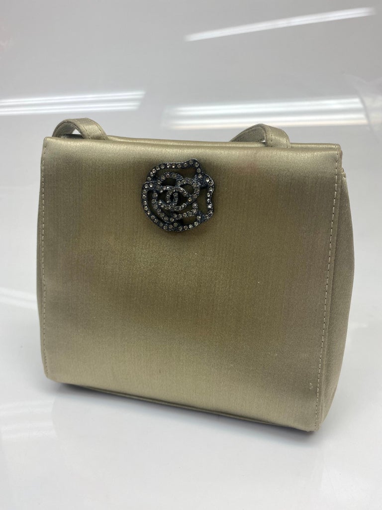 Chanel Silk Gold Rhinestone Camelia Evening Bag