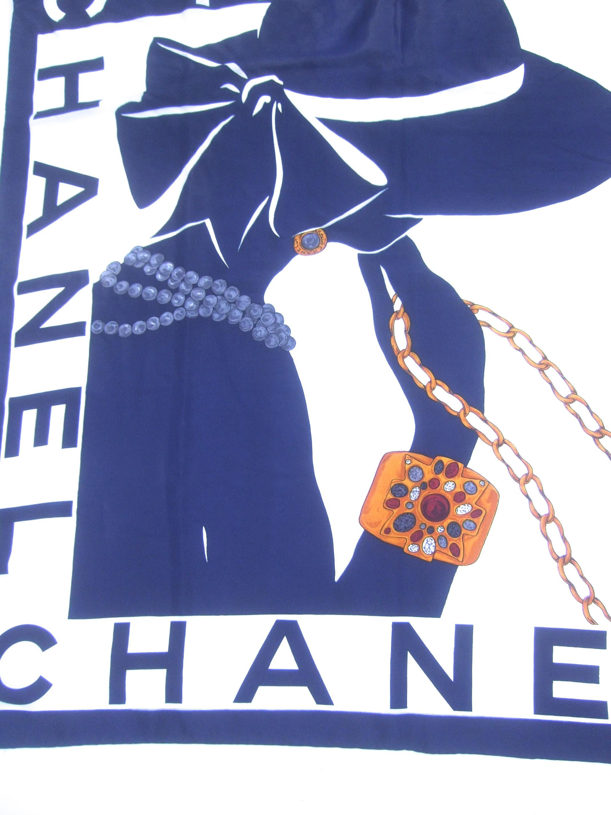 Purple Chanel Silk Hand Rolled Graphic Print Scarf Circa 1990s