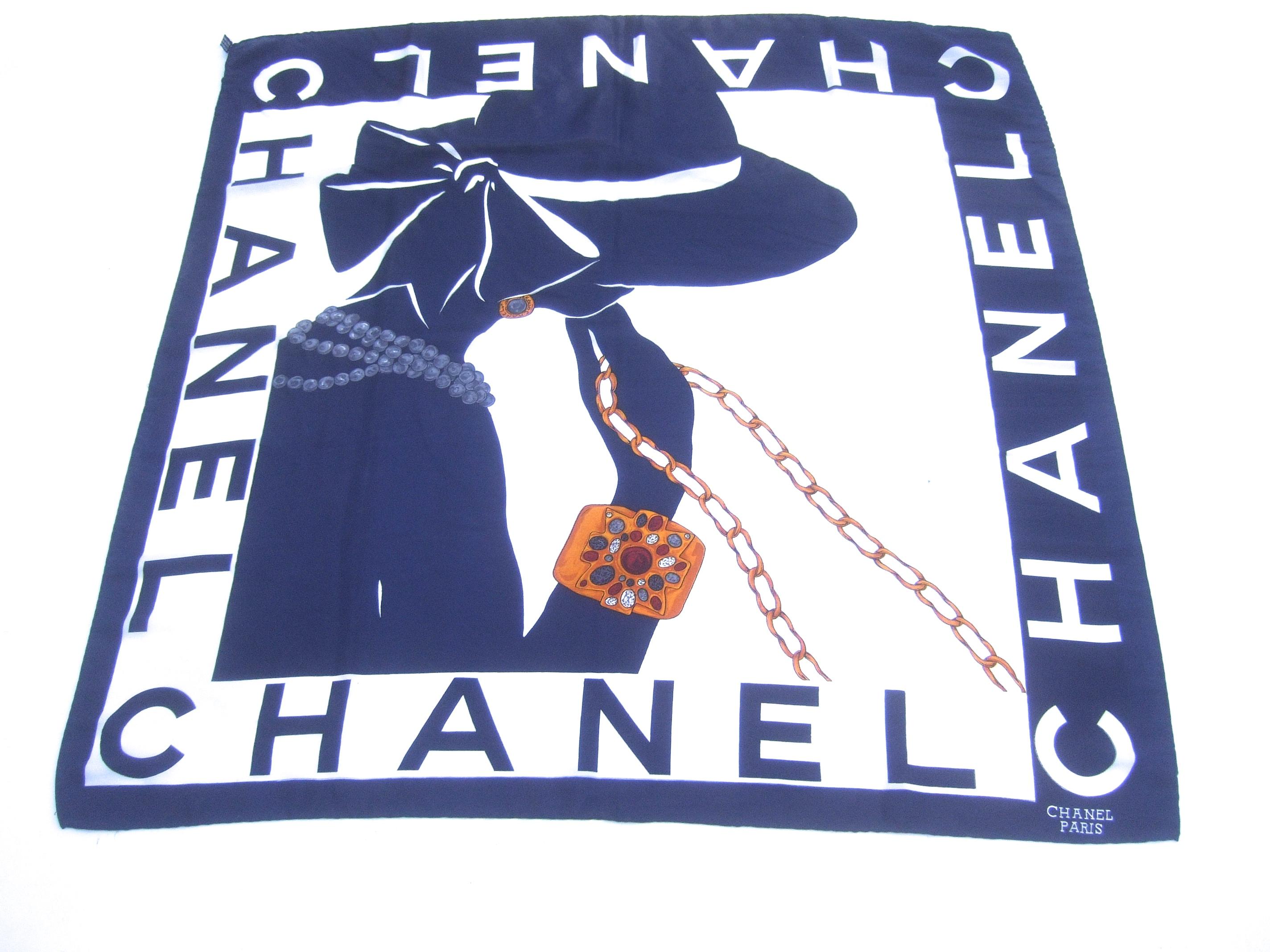 Chanel Silk Hand Rolled Graphic Print Scarf Circa 1990s In Good Condition In University City, MO