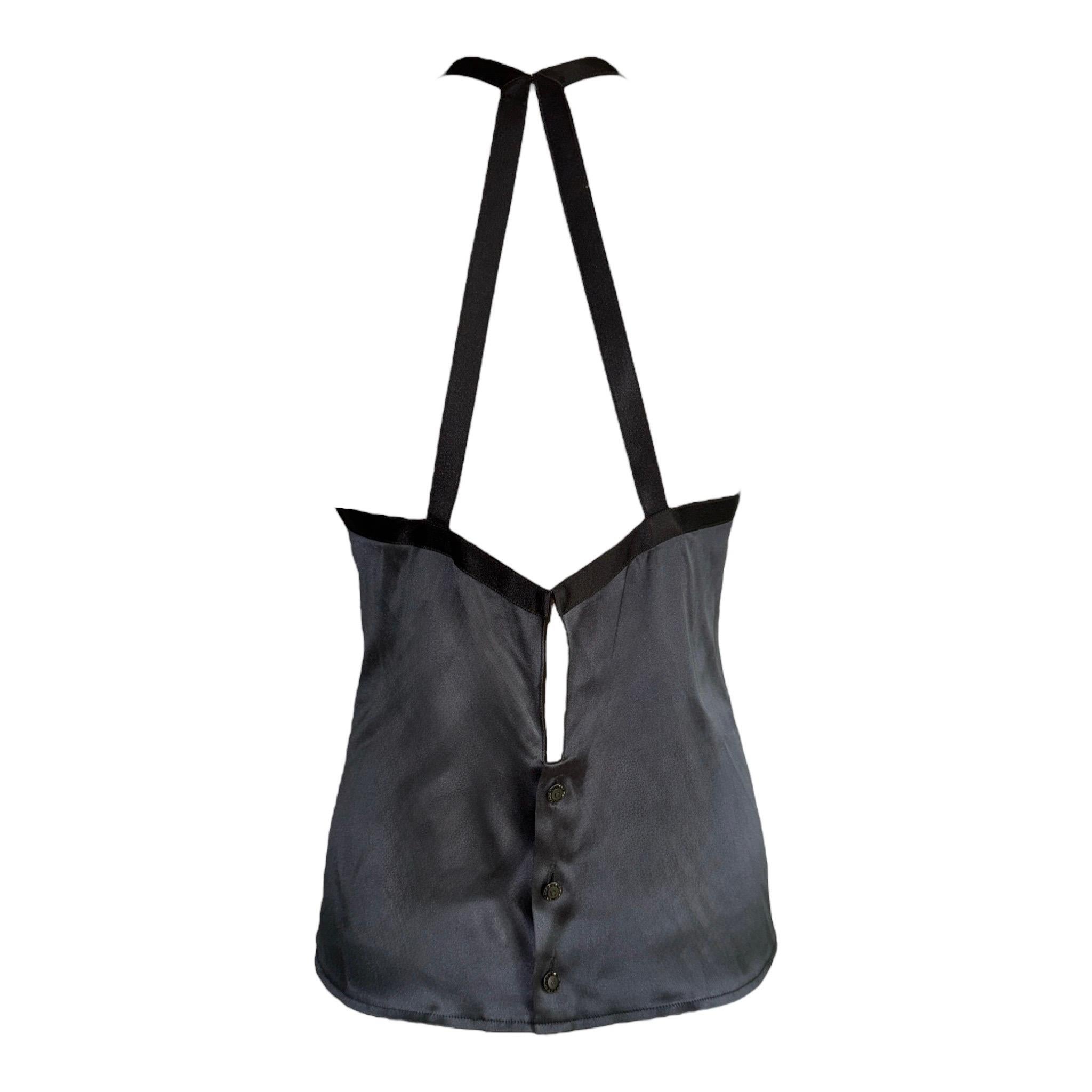 CHANEL Blusa de seda y encaje estilo lencería Bondage Camisola 42 Negro en venta