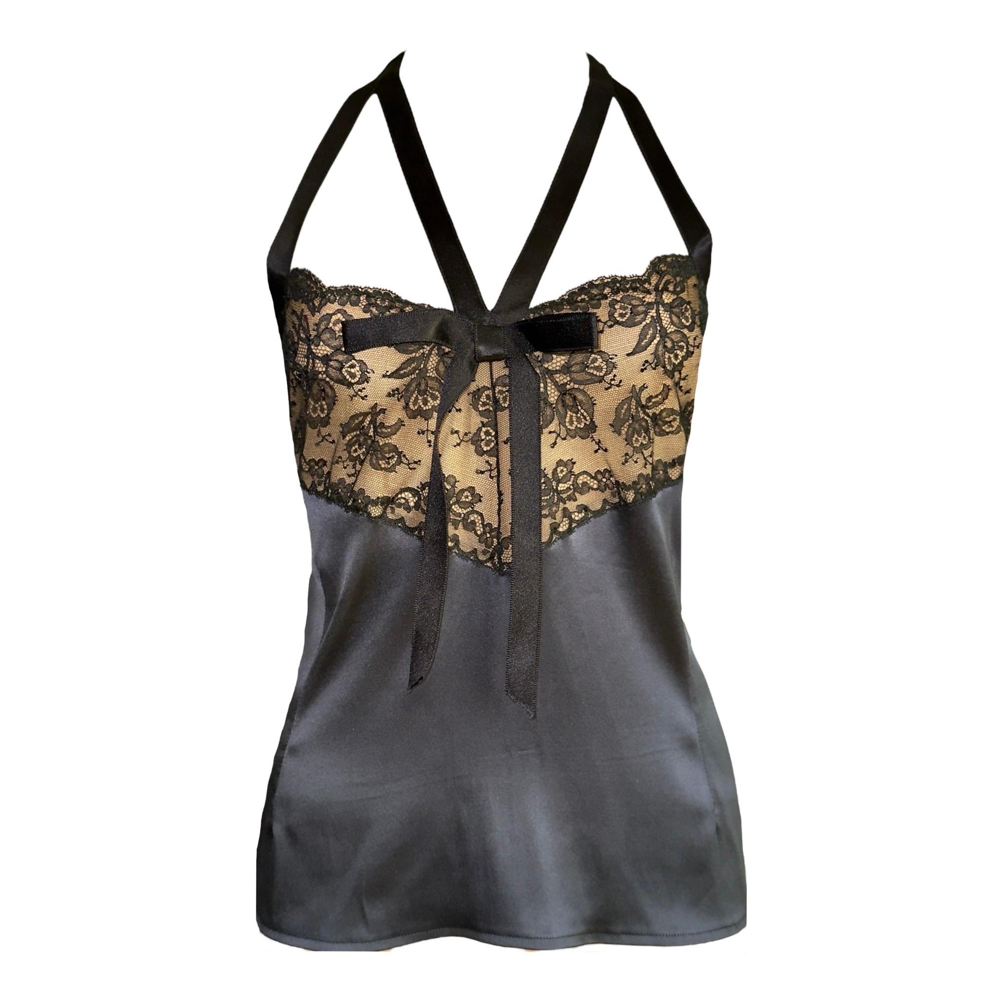 CHANEL Seide & Spitze Bondage-Dessous Stil Bluse Top Camisole 42